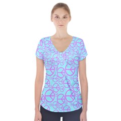 Peace Sign Backgrounds Short Sleeve Front Detail Top by BangZart
