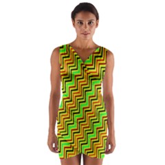 Green Red Brown Zig Zag Background Wrap Front Bodycon Dress