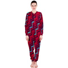 Red Turquoise Black Zig Zag Background Onepiece Jumpsuit (ladies)  by BangZart