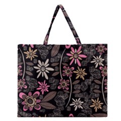 Flower Art Pattern Zipper Large Tote Bag by BangZart