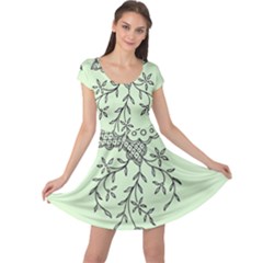Illustration Of Butterflies And Flowers Ornament On Green Background Cap Sleeve Dresses by BangZart