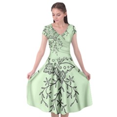 Illustration Of Butterflies And Flowers Ornament On Green Background Cap Sleeve Wrap Front Dress by BangZart