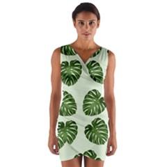 Leaf Pattern Seamless Background Wrap Front Bodycon Dress