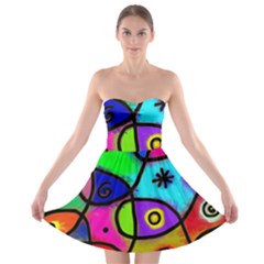 Digitally Painted Colourful Abstract Whimsical Shape Pattern Strapless Bra Top Dress by BangZart