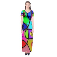 Digitally Painted Colourful Abstract Whimsical Shape Pattern Short Sleeve Maxi Dress by BangZart