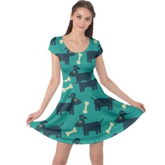Happy Dogs Animals Pattern Cap Sleeve Dresses by BangZart