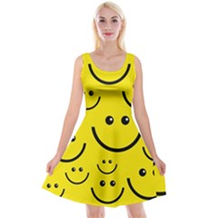 Digitally Created Yellow Happy Smile  Face Wallpaper Reversible Velvet Sleeveless Dress by BangZart