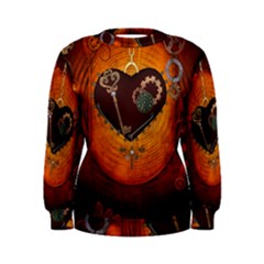 Steampunk, Heart With Gears, Dragonfly And Clocks Women s Sweatshirt by FantasyWorld7
