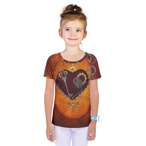 Steampunk, Heart With Gears, Dragonfly And Clocks Kids  One Piece Tee by FantasyWorld7