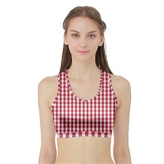 Usa Flag Red Blood Large Gingham Check Sports Bra With Border by PodArtist