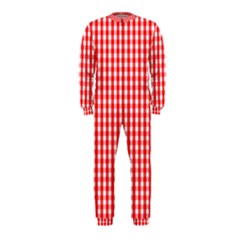 Christmas Red Velvet Large Gingham Check Plaid Pattern Onepiece Jumpsuit (kids) by PodArtist