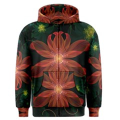 Beautiful Red Passion Flower In A Fractal Jungle Men s Zipper Hoodie by jayaprime
