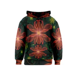 Beautiful Red Passion Flower In A Fractal Jungle Kids  Zipper Hoodie by jayaprime