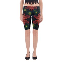 Beautiful Red Passion Flower In A Fractal Jungle Yoga Cropped Leggings by jayaprime