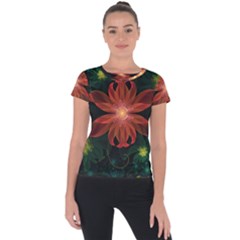 Beautiful Red Passion Flower In A Fractal Jungle Short Sleeve Sports Top  by jayaprime