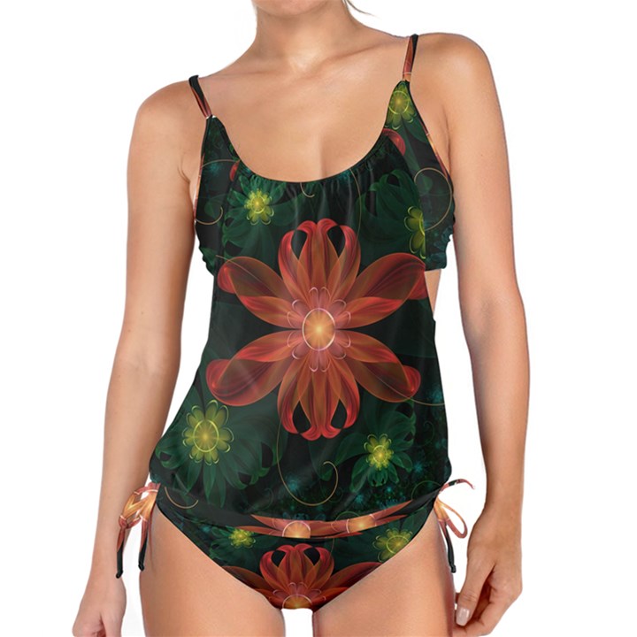 Beautiful Red Passion Flower in a Fractal Jungle Tankini