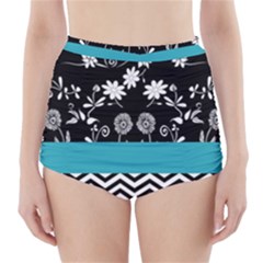 Flowers Turquoise Pattern Floral High-waisted Bikini Bottoms by BangZart
