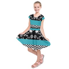 Flowers Turquoise Pattern Floral Kids  Short Sleeve Dress by BangZart