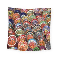 Colorful Oriental Bowls On Local Market In Turkey Square Tapestry (small) by BangZart