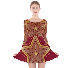 Christmas Star Seamless Pattern Long Sleeve Velvet Skater Dress by BangZart
