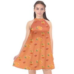 Peach Fruit Pattern Halter Neckline Chiffon Dress  by paulaoliveiradesign