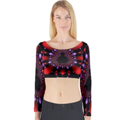 Fractal Red Violet Symmetric Spheres On Black Long Sleeve Crop Top by BangZart