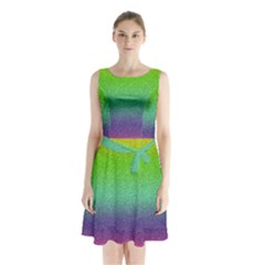 Metallic Rainbow Glitter Texture Sleeveless Waist Tie Chiffon Dress by paulaoliveiradesign