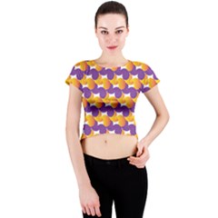 Purple And Yellow Abstract Pattern Crew Neck Crop Top