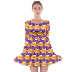Purple And Yellow Abstract Pattern Long Sleeve Skater Dress