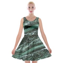 Green Marble Stone Texture Emerald  Velvet Skater Dress by paulaoliveiradesign