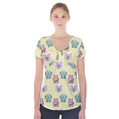 Animals Pastel Children Colorful Short Sleeve Front Detail Top by BangZart