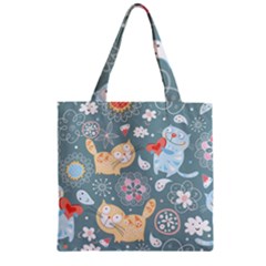 Cute Cat Background Pattern Zipper Grocery Tote Bag by BangZart