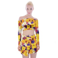 Colorful Flowers Pattern Off Shoulder Top With Skirt Set by BangZart