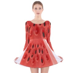 Piece Of Watermelon Long Sleeve Velvet Skater Dress by BangZart