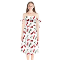 Cherry Red Shoulder Tie Bardot Midi Dress by Kathrinlegg