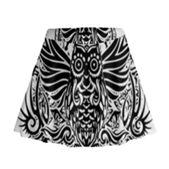 Tattoo Tribal Owl Mini Flare Skirt by Valentinaart