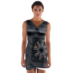Special Black Power Supply Computer Wrap Front Bodycon Dress