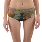 Vintage World Map Reversible Mid-Waist Bikini Bottoms