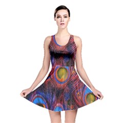 Pretty Peacock Feather Reversible Skater Dress by BangZart