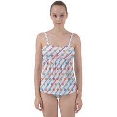 Simple Saturated Pattern Twist Front Tankini Set by linceazul