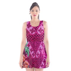 Pink Batik Cloth Fabric Scoop Neck Skater Dress by BangZart