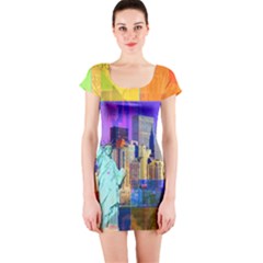 New York City The Statue Of Liberty Short Sleeve Bodycon Dress by BangZart