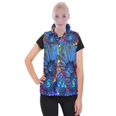 Top Peacock Feathers Women s Button Up Puffer Vest by BangZart
