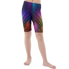 Colored Rays Symmetry Feather Art Kids  Mid Length Swim Shorts by BangZart