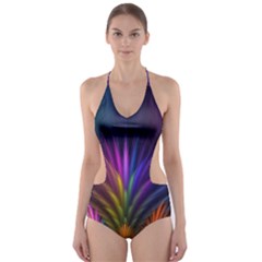 Colored Rays Symmetry Feather Art Cut-out One Piece Swimsuit by BangZart
