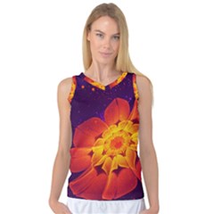 Royal Blue, Red, And Yellow Fractal Gerbera Daisy Women s Basketball Tank Top by jayaprime