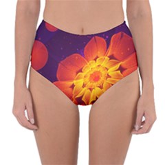 Royal Blue, Red, And Yellow Fractal Gerbera Daisy Reversible High-waist Bikini Bottoms by jayaprime