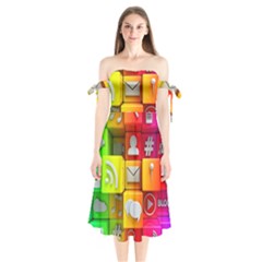 Colorful 3d Social Media Shoulder Tie Bardot Midi Dress by BangZart