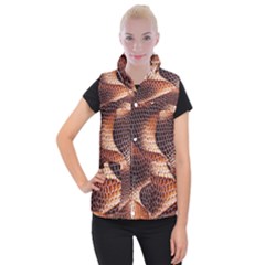 Snake Python Skin Pattern Women s Button Up Puffer Vest by BangZart