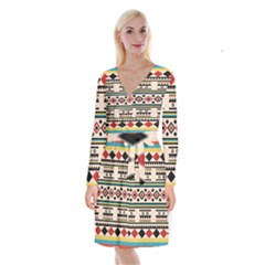 Tribal Pattern Long Sleeve Velvet Front Wrap Dress by BangZart